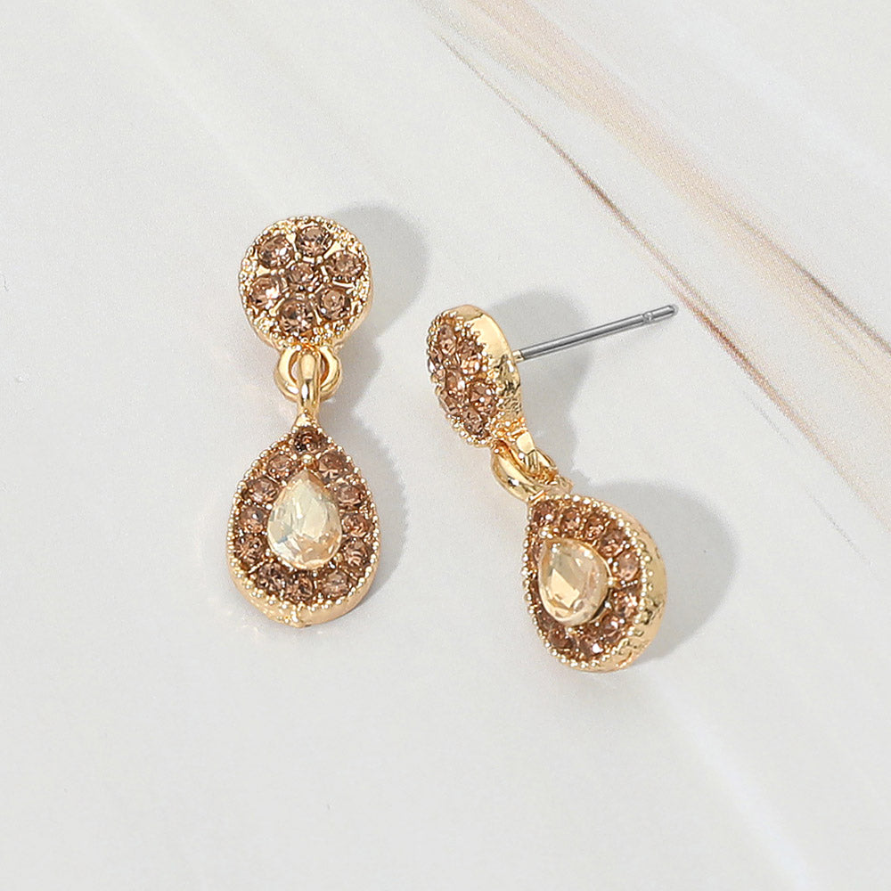 Madeline Love Gold, Lt Col Topaz Teardrop Halo Charm Drop Evening Earrings