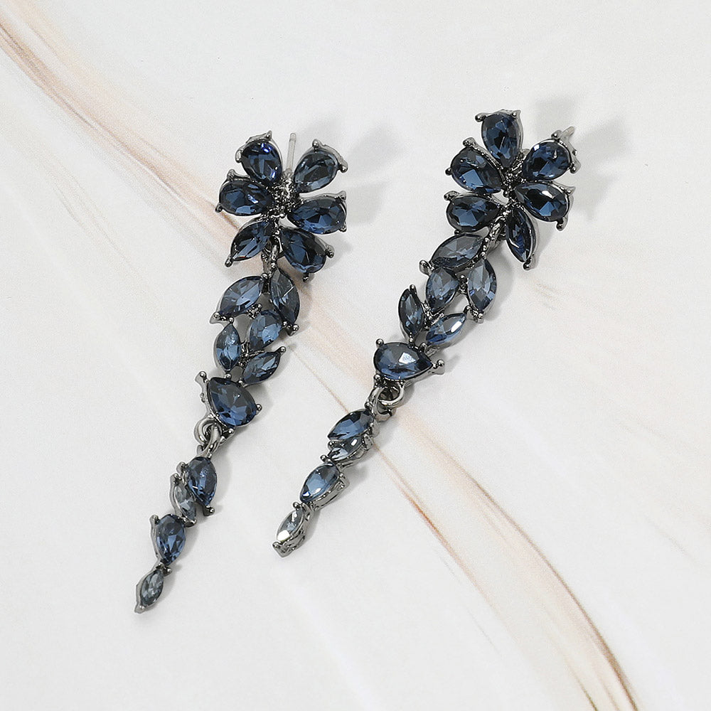 Madeline Love Black, Montana Blue Floral Marquise Stone Cluster Vine Drop Evening Earrings