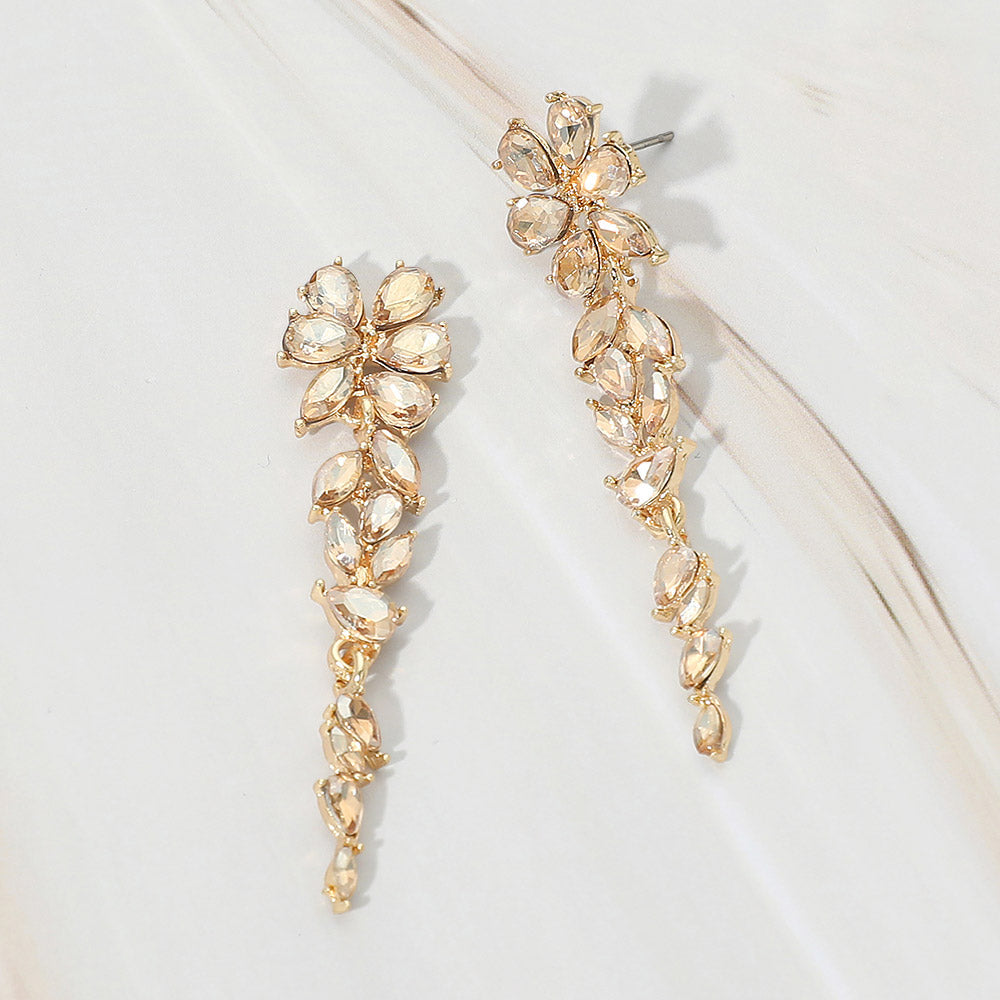 Madeline Love Gold, Lt Col Topaz Floral Marquise Stone Cluster Vine Drop Evening Earrings