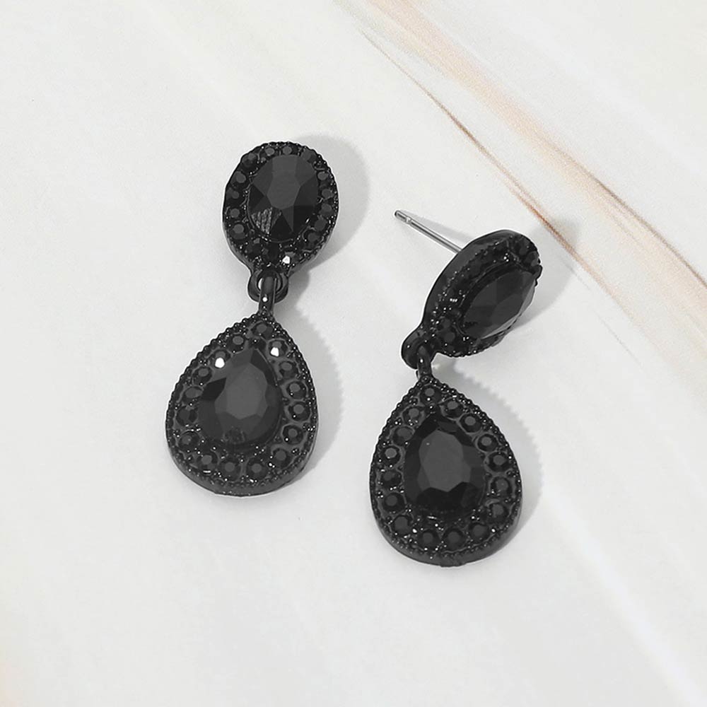 Madeline Love Black, Jet Black Faceted Teardrop Dangle Evening Earrings
