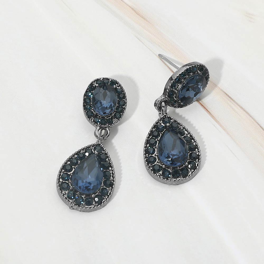 Madeline Love Black, Montana Blue Faceted Teardrop Dangle Evening Earrings