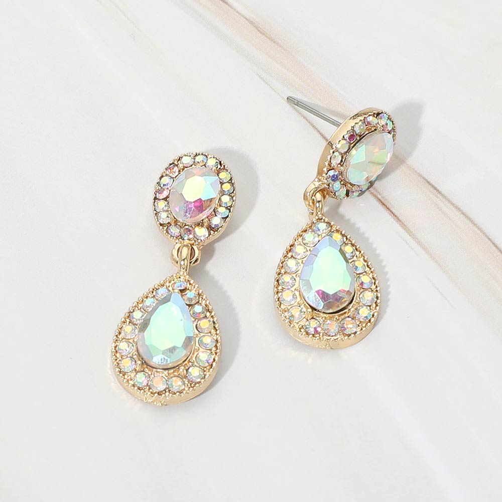 Madeline Love AB, Gold Faceted Teardrop Dangle Evening Earrings