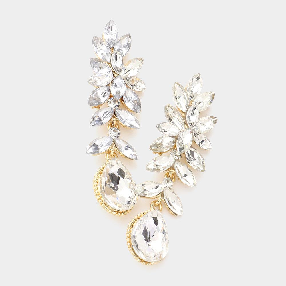 Madeline Love Gold Crystal Rhinestone Marquise Evening Earrings