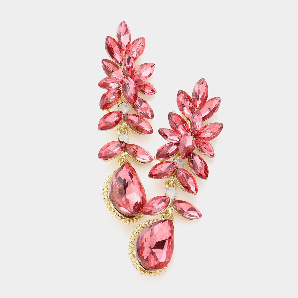 Madeline Love Coral Crystal Rhinestone Marquise Evening Earrings