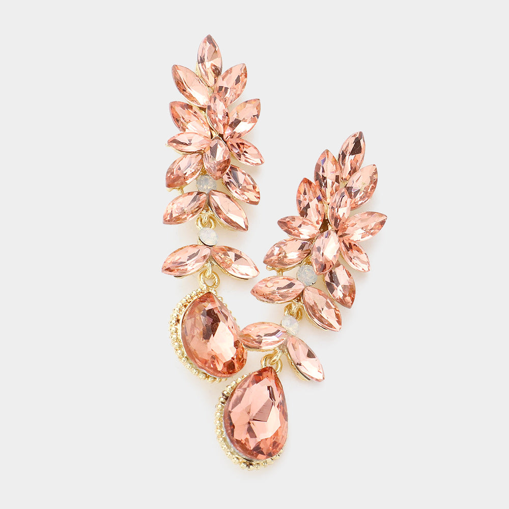 Madeline Love Peach Crystal Rhinestone Marquise Evening Earrings