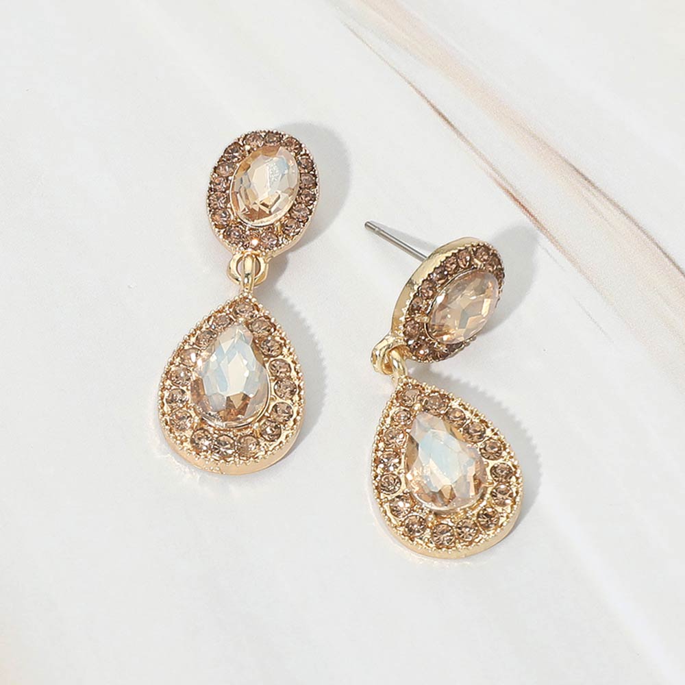 Madeline Love Gold, Lt Col Topaz Faceted Teardrop Dangle Evening Earrings