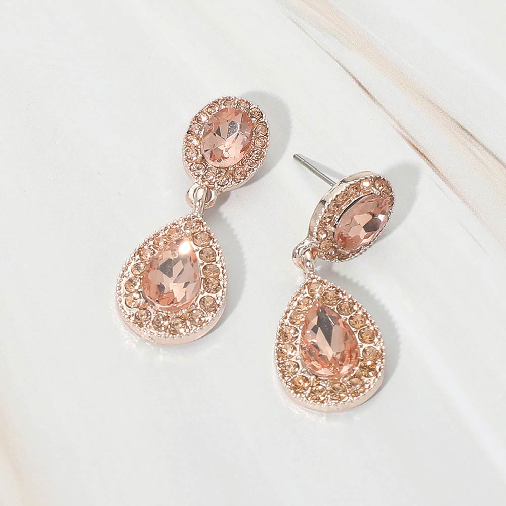 Madeline Love Peach, Rose Gold Faceted Teardrop Dangle Evening Earrings