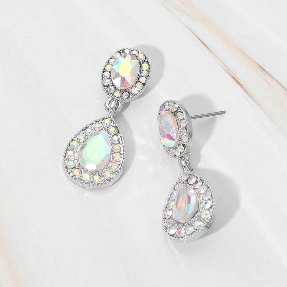 Madeline Love AB, Silver Faceted Teardrop Dangle Evening Earrings