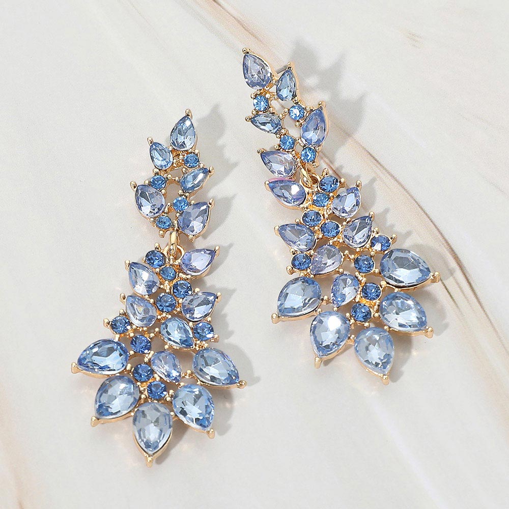 Madeline Love Gold, Light, Sapphire Teardrop Stone Cluster Embellished Drop Evening Earrings