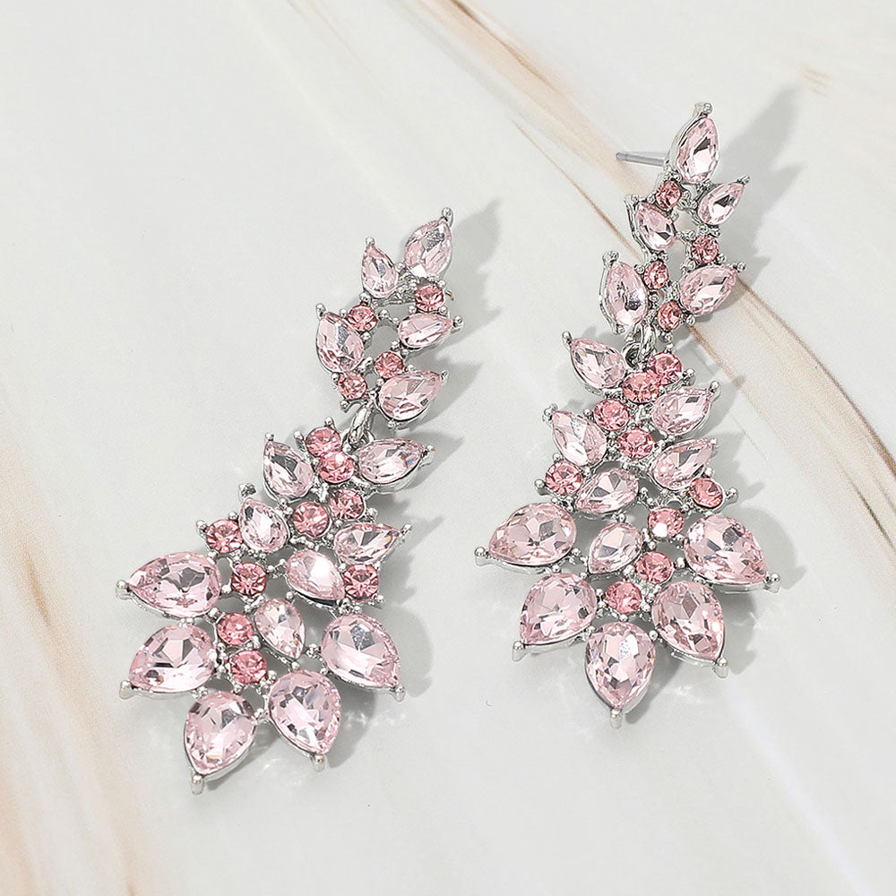Madeline Love Lt Rose, Silver Teardrop Stone Cluster Embellished Drop Evening Earrings