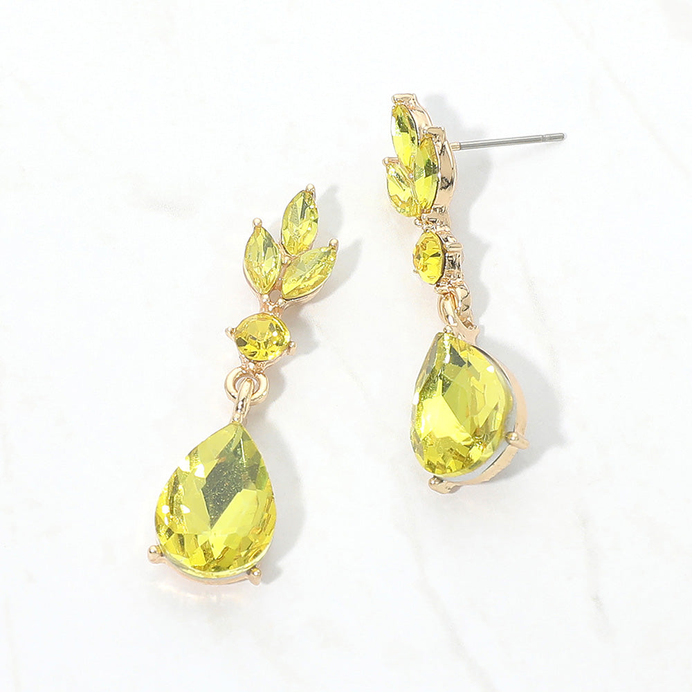 Madeline Love Gold, Yellow Teardrop Cluster Drop Evening Earrings