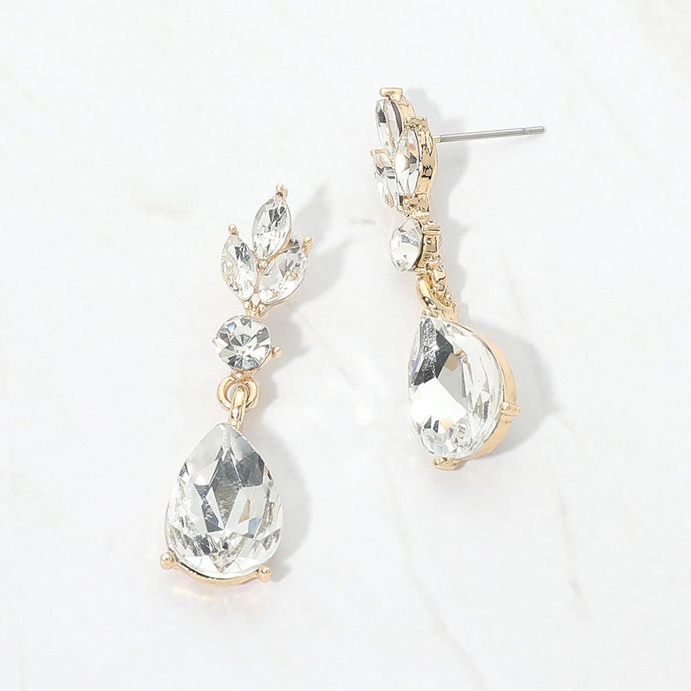 Madeline Love Clear, Gold Teardrop Cluster Drop Evening Earrings