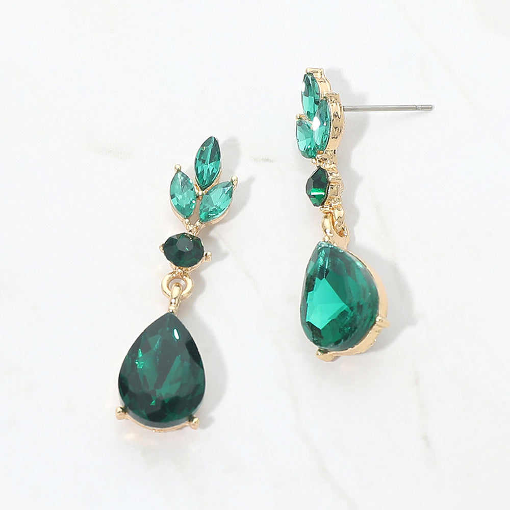 Madeline Love Emerald, Gold Teardrop Cluster Drop Evening Earrings