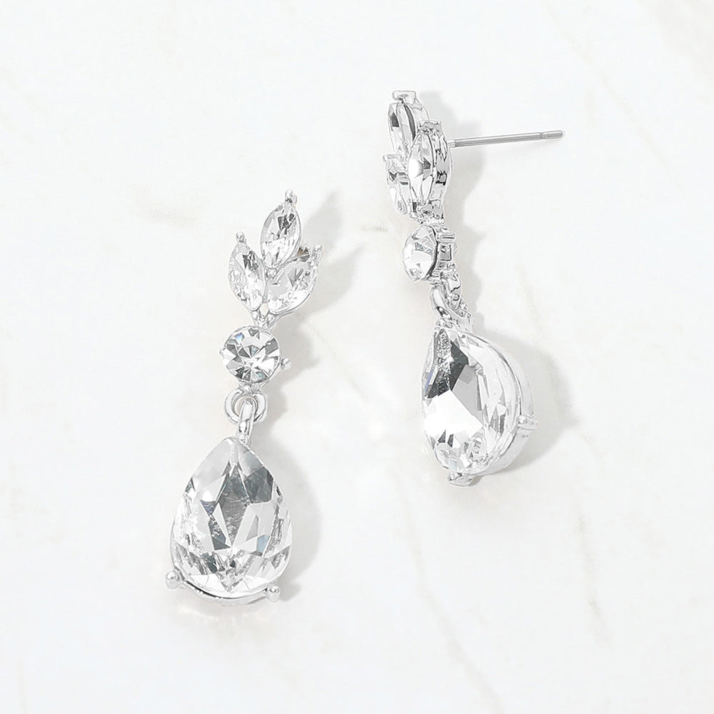 Madeline Love Clear, Silver Teardrop Cluster Drop Evening Earrings