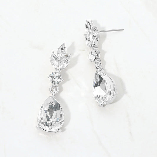 Madeline Love Clear, Silver Teardrop Cluster Drop Evening Earrings
