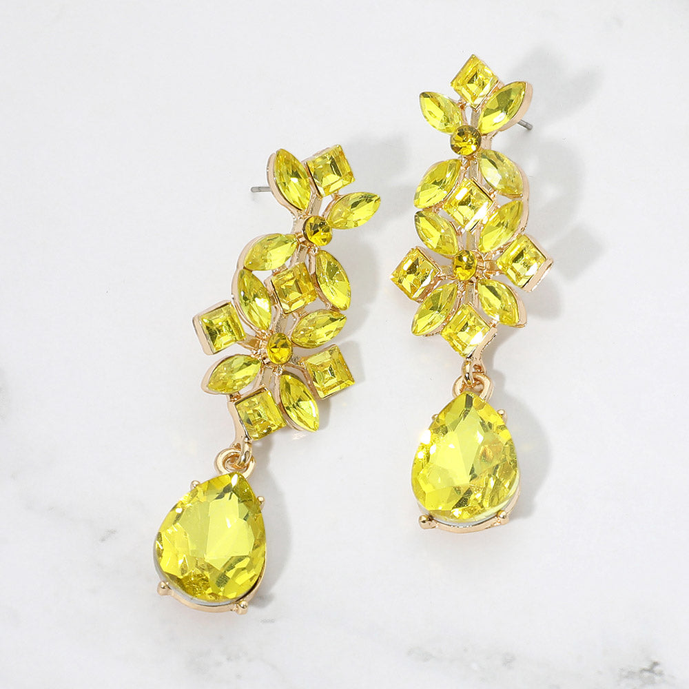 Madeline Love Gold, Yellow Floral Teardrop Cluster Drop Evening Earrings