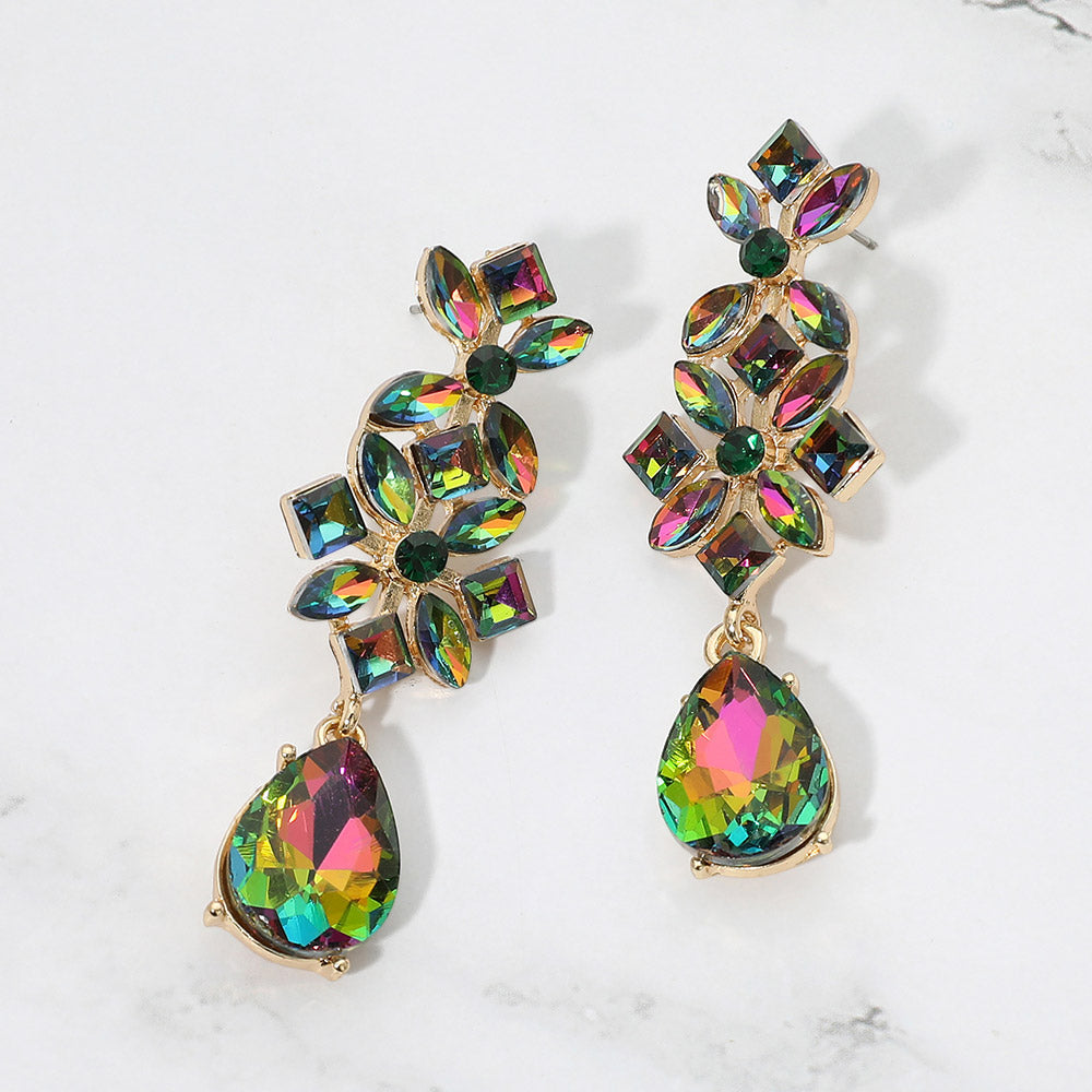 Madeline Love Gold, Vitrail Medium Floral Teardrop Cluster Drop Evening Earrings