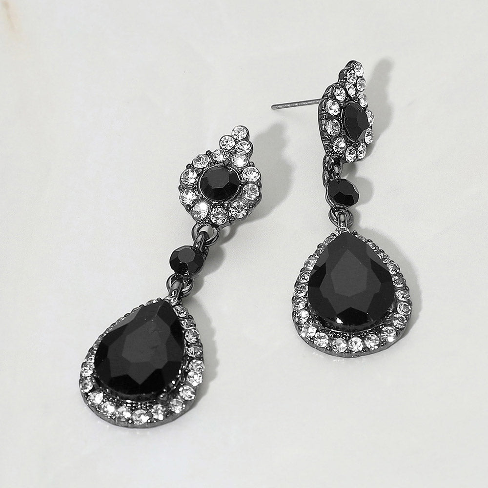 Madeline Love Black, Clear Teardrop Crystal Drop Evening Earrings