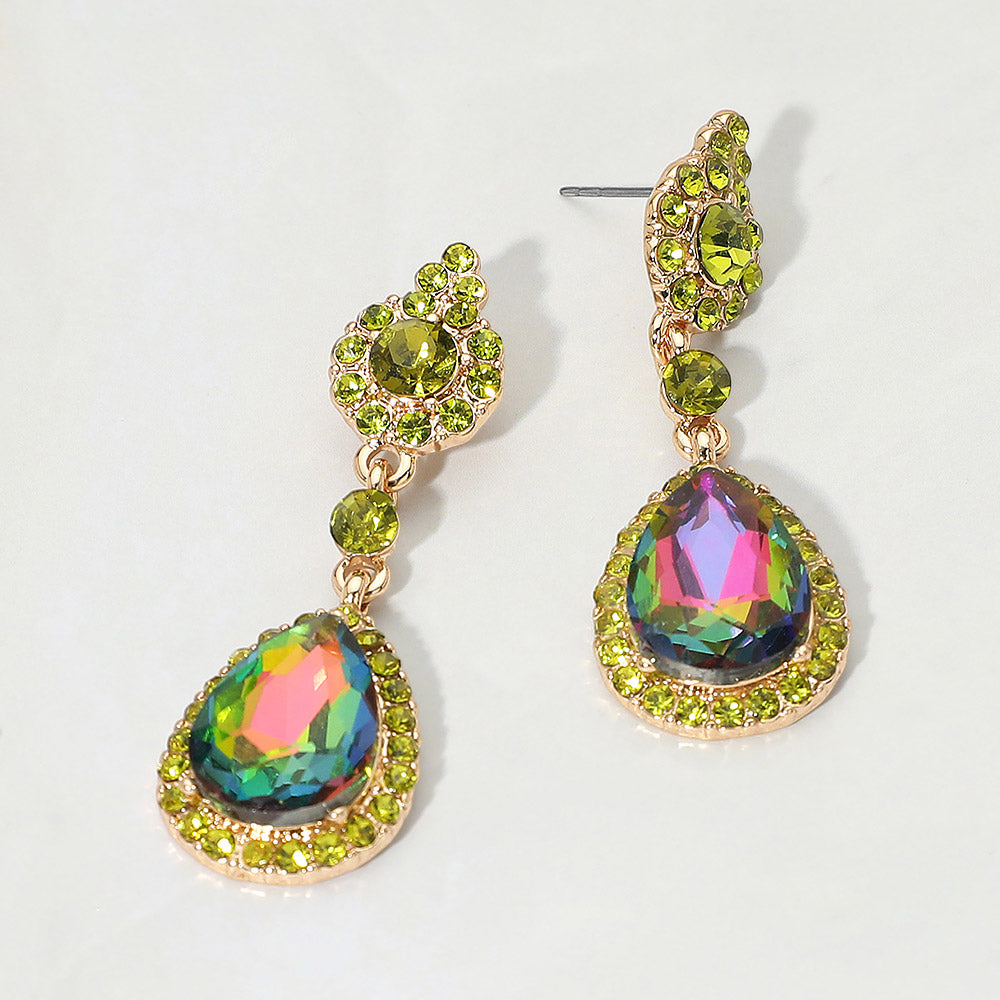 Madeline Love Gold, Vitrail Medium Teardrop Crystal Drop Evening Earrings