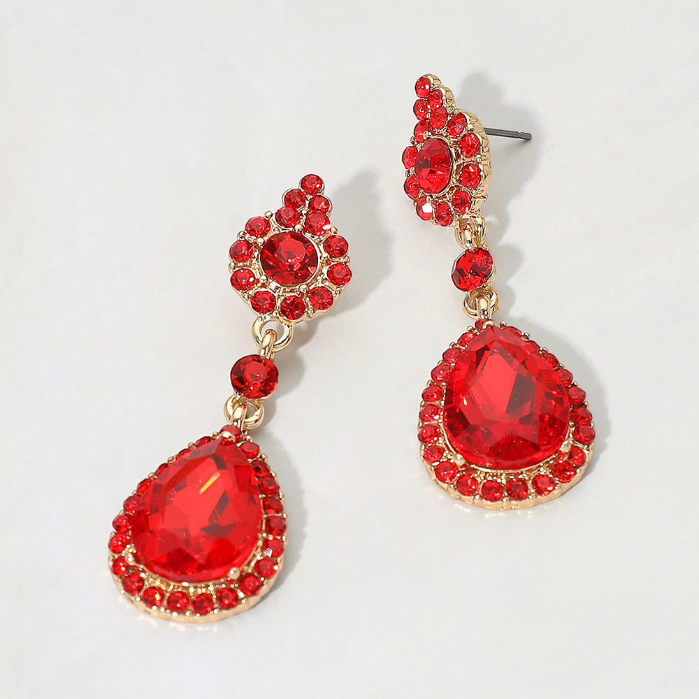 Madeline Love Gold, Red Teardrop Crystal Drop Evening Earrings