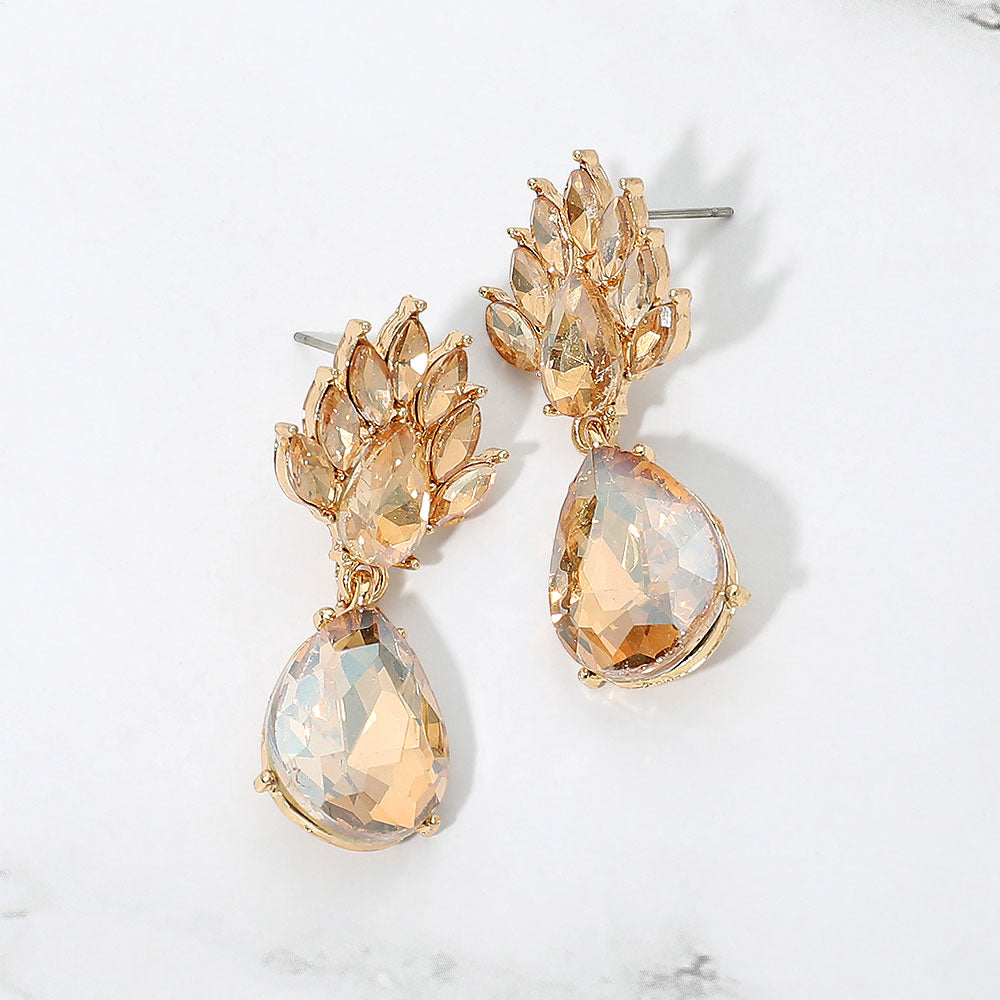 Madeline Love Gold, Lt Col Topaz Elegant Teardrop Cluster Drop Evening Earrings