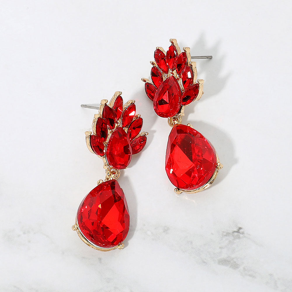 Madeline Love Gold, Siam Elegant Teardrop Cluster Drop Evening Earrings
