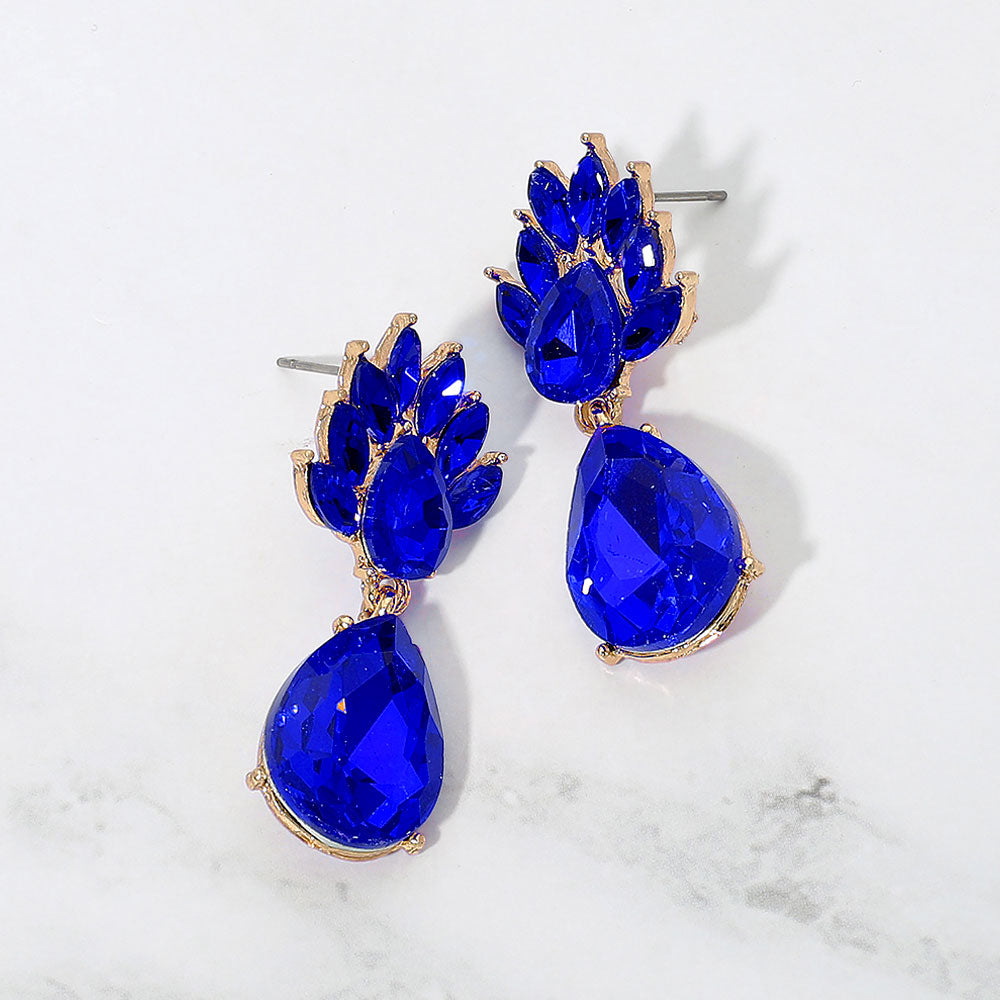 Madeline Love Gold, Sapphire Elegant Teardrop Cluster Drop Evening Earrings