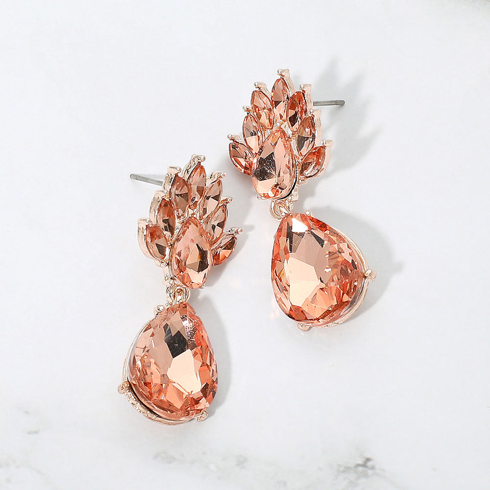 Madeline Love Peach, Rose Gold Elegant Teardrop Cluster Drop Evening Earrings
