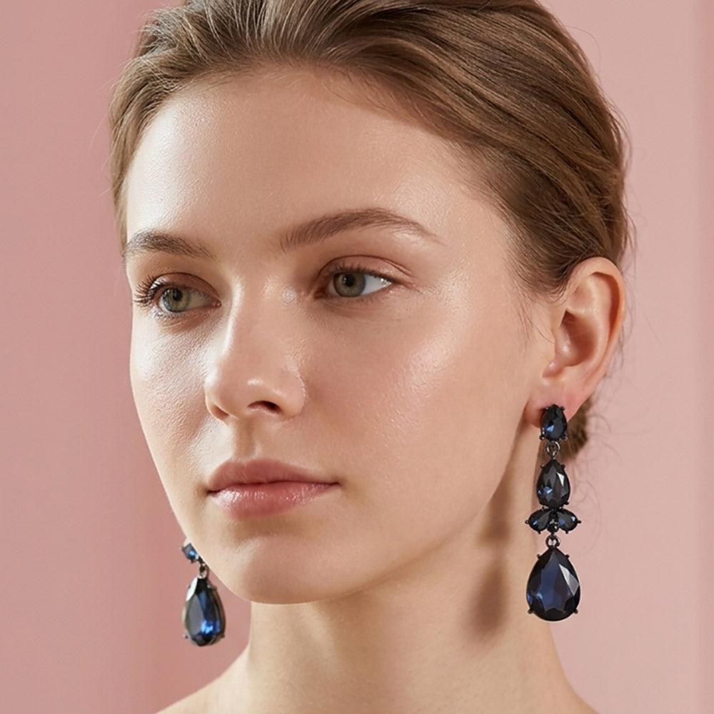 Madeline Love Black, Montana Blue Teardrop Cluster Drop Evening Earrings