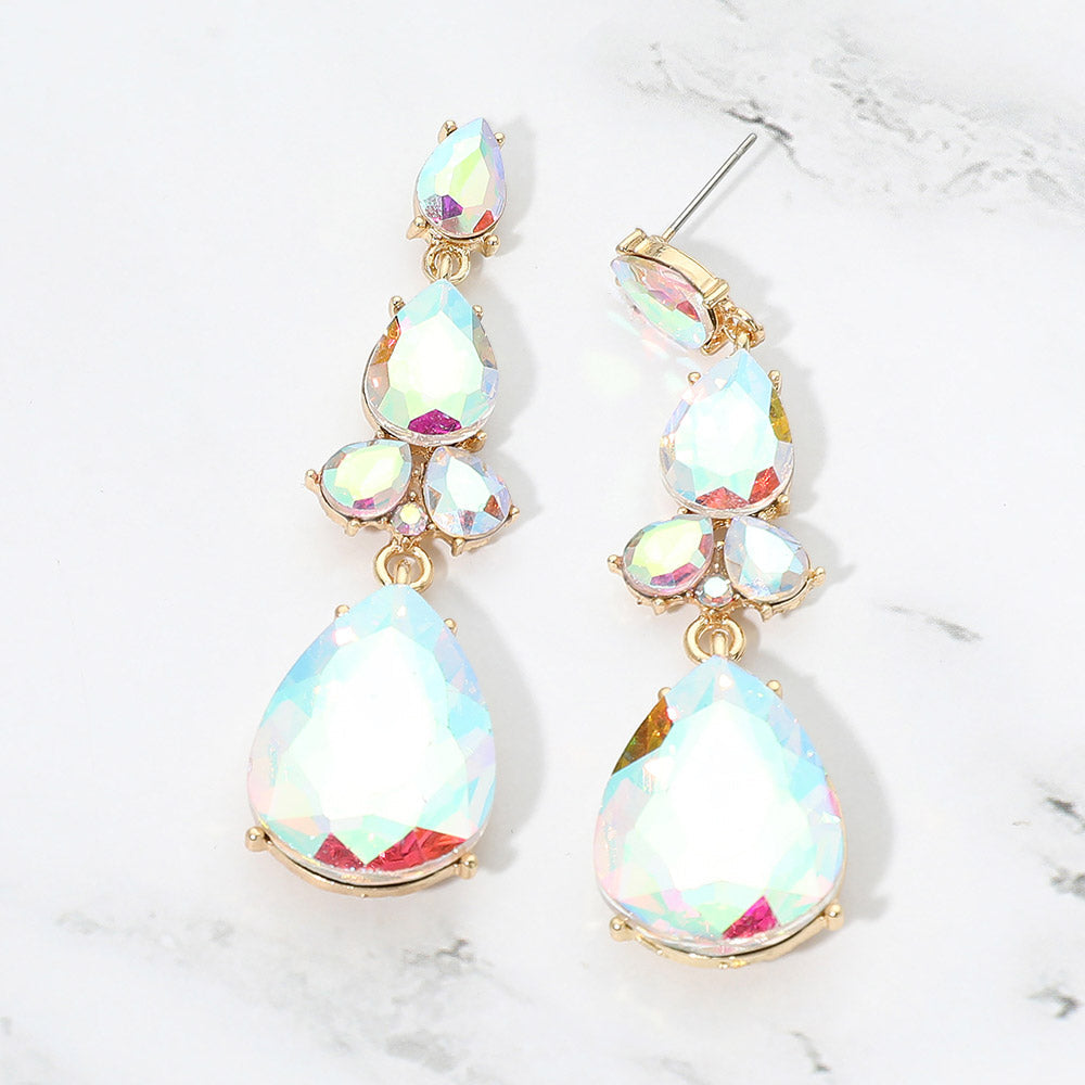 Madeline Love AB, Gold Teardrop Cluster Drop Evening Earrings
