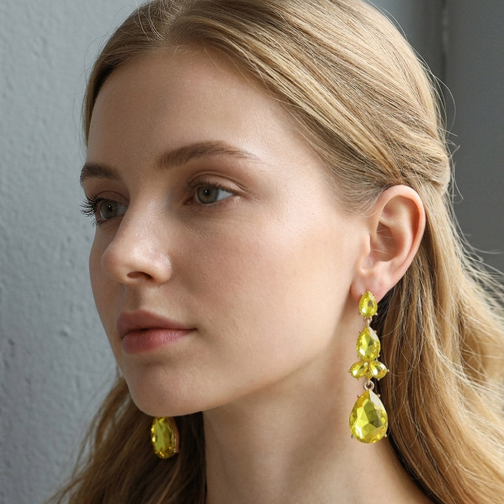 Madeline Love Gold, Yellow Teardrop Cluster Drop Evening Earrings