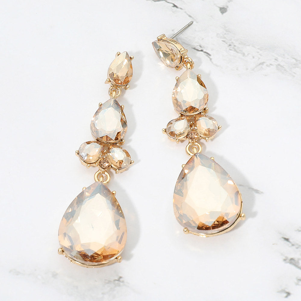 Madeline Love Gold, Lt Col Topaz Teardrop Cluster Drop Evening Earrings