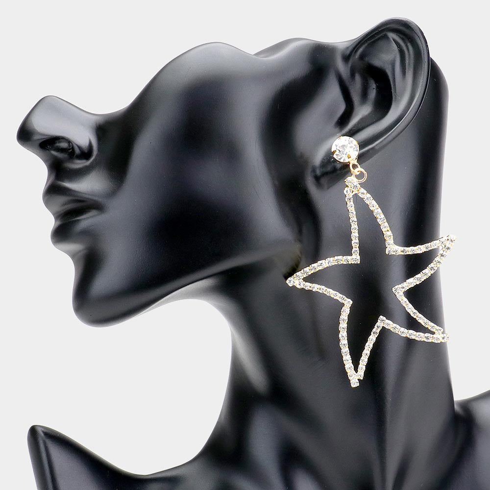 Madeline Love Gold Rhinestone Open Starfish Evening Earrings