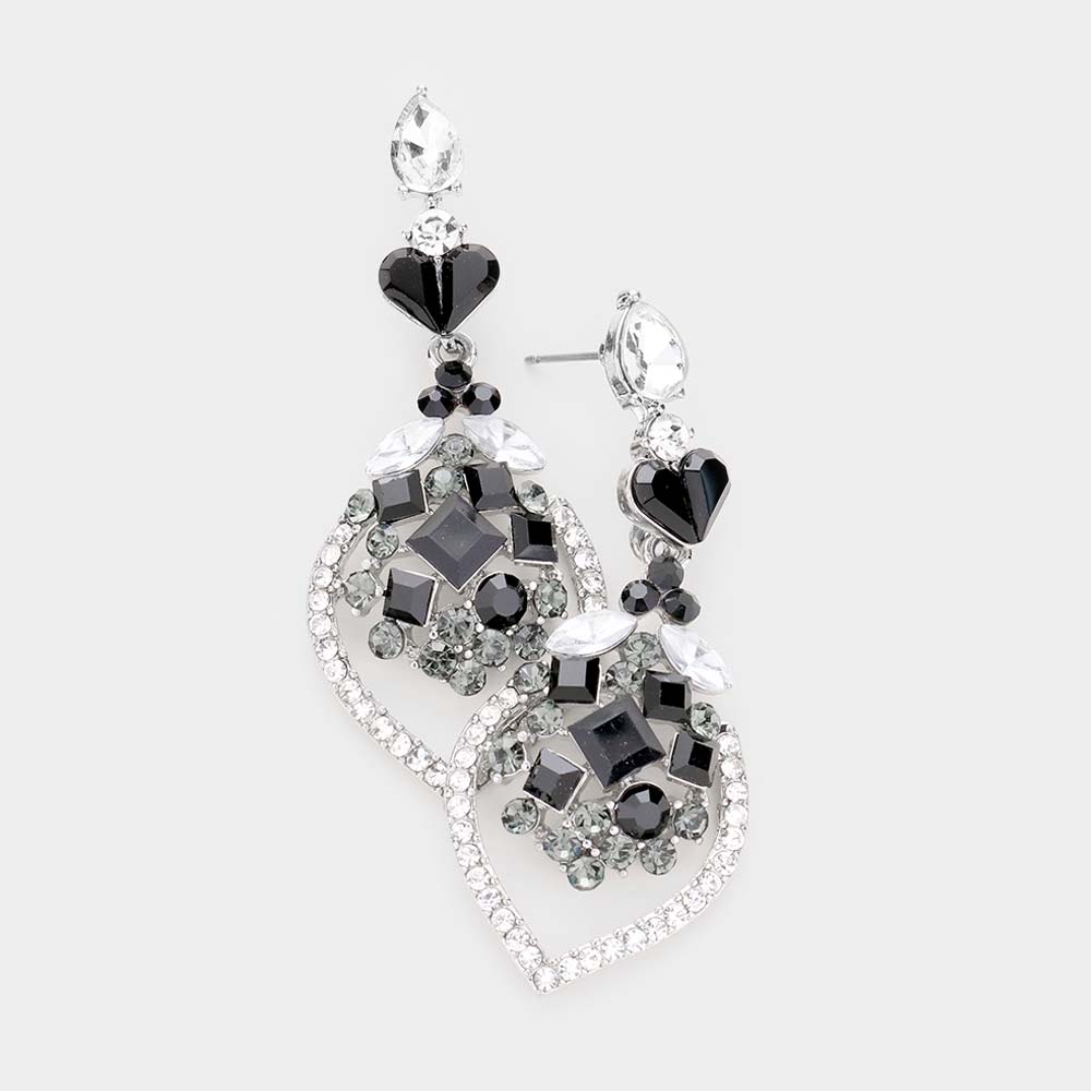 Multi Shape Heart Dangle Evening Earrings