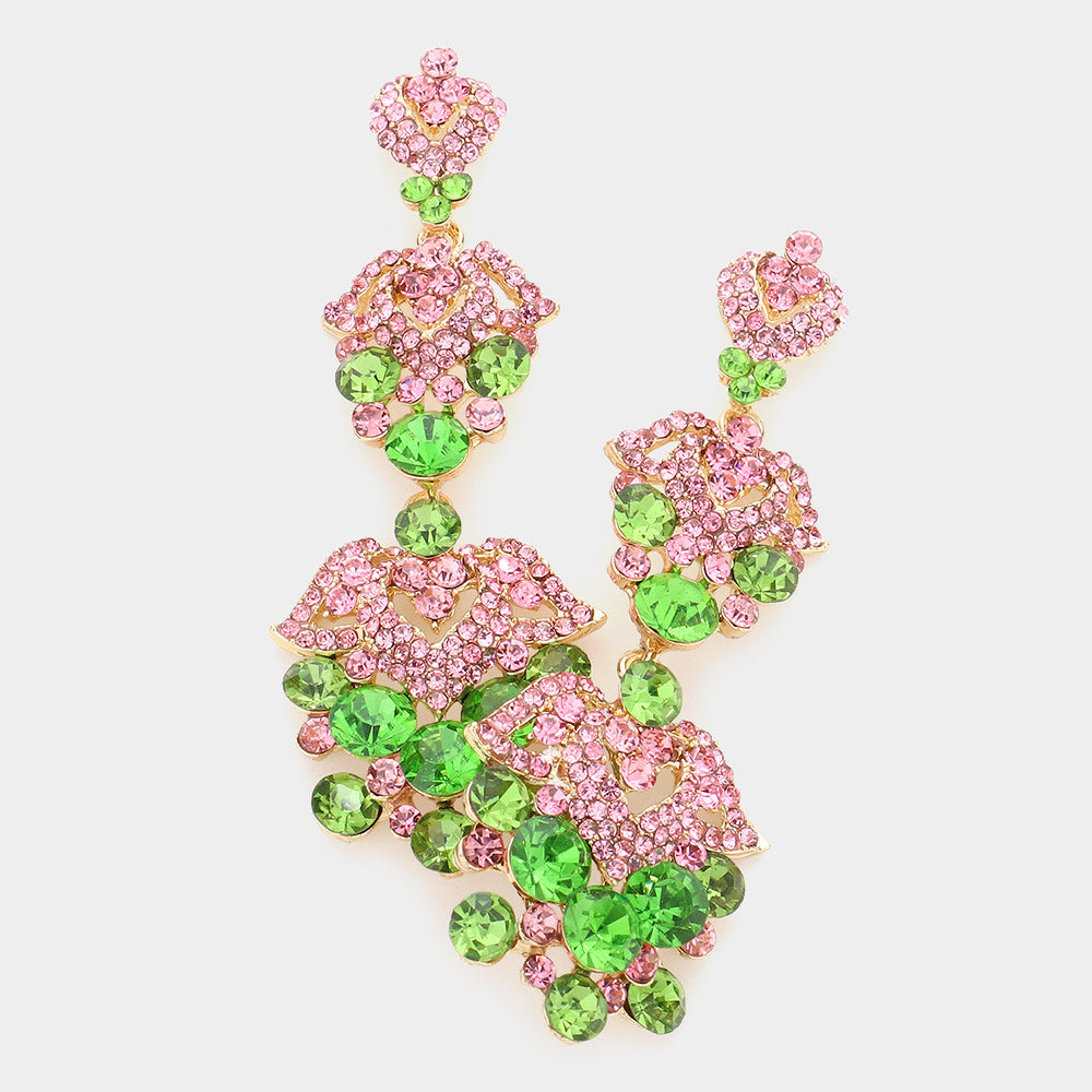 Madeline Love Pink&Green Bubble Crystal Rhinestone Evening Earrings