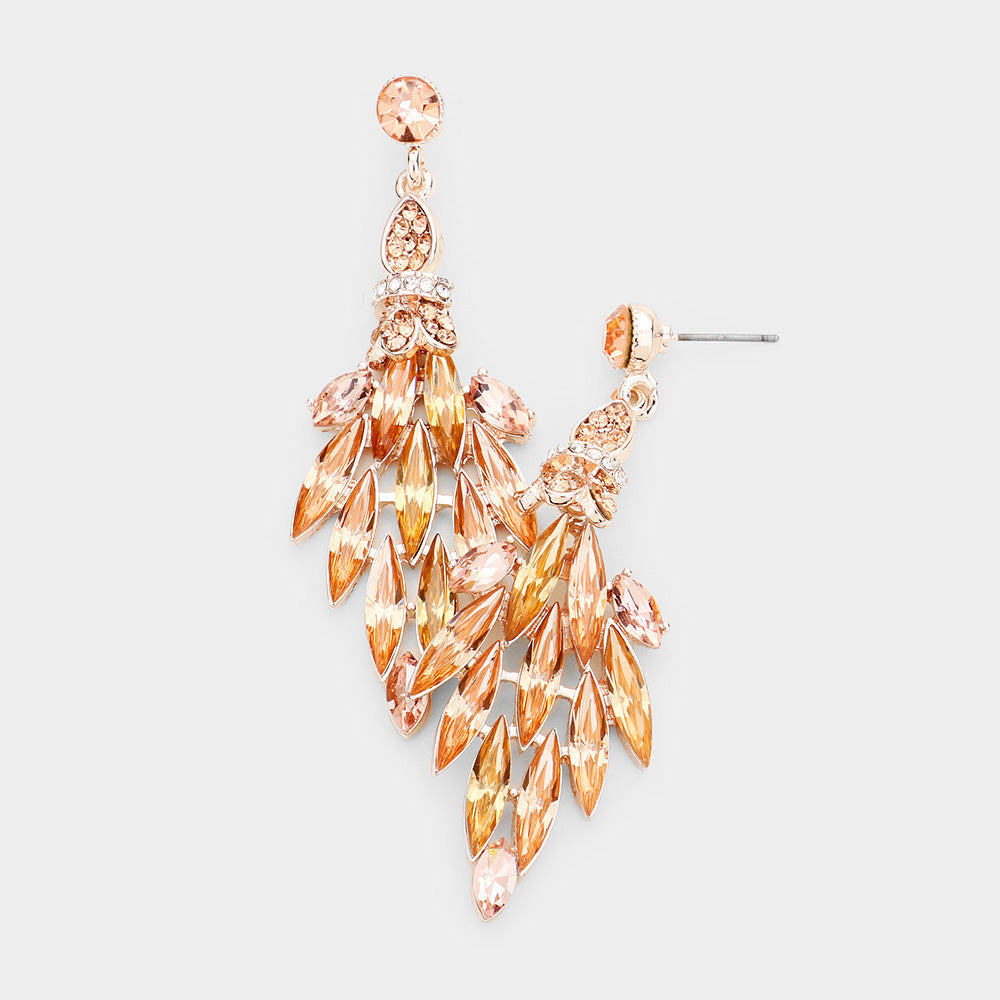 Madeline Love Peach, Rose Gold Crystal Marquise Rhinestone Evening Earrings