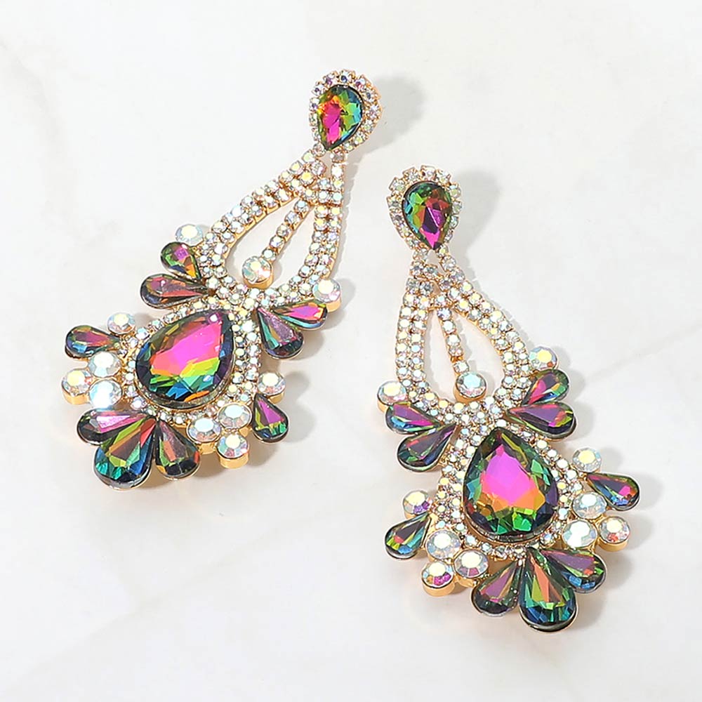 Madeline Love Vitrail Medium Teardrop Stone Cluster Statement Evening Earrings