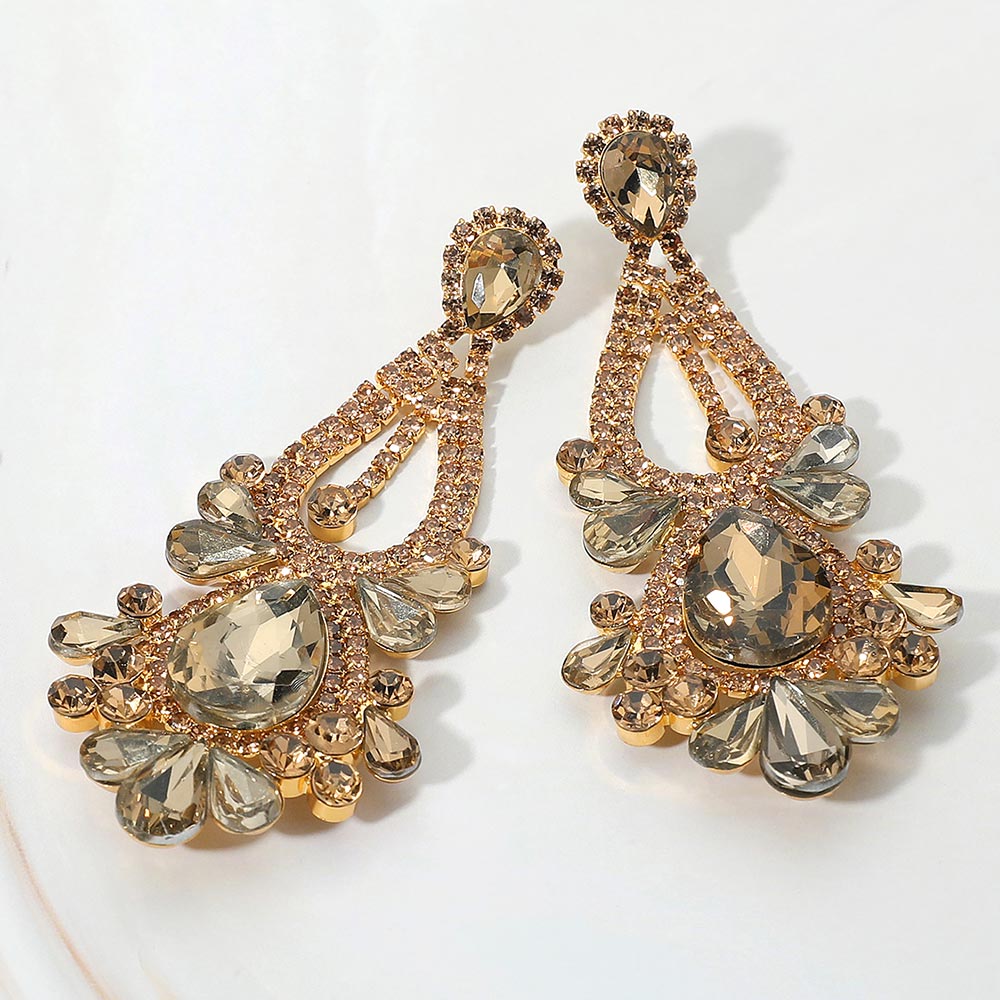 Madeline Love Gold, Topaz Teardrop Stone Cluster Statement Evening Earrings