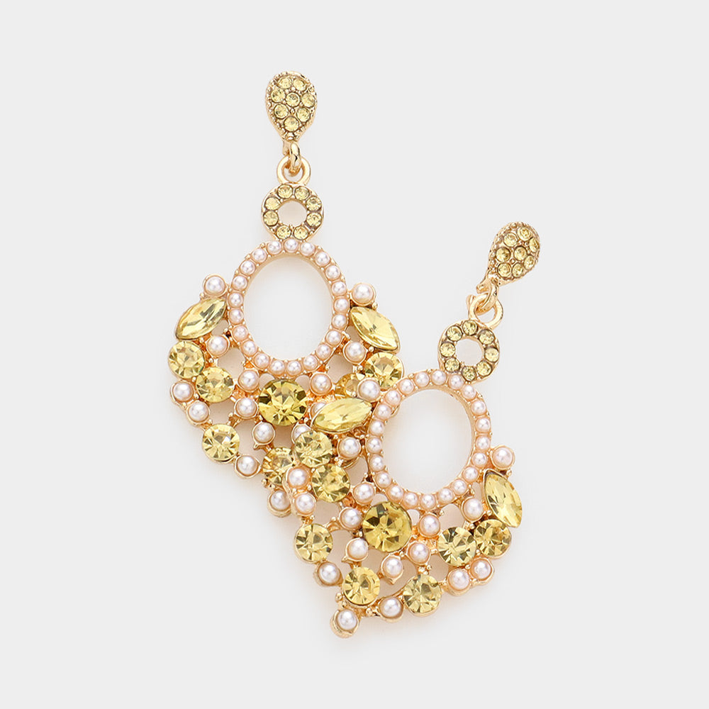 Madeline Love Yellow Pearl Stone Embellished Dangle Evening Earrings