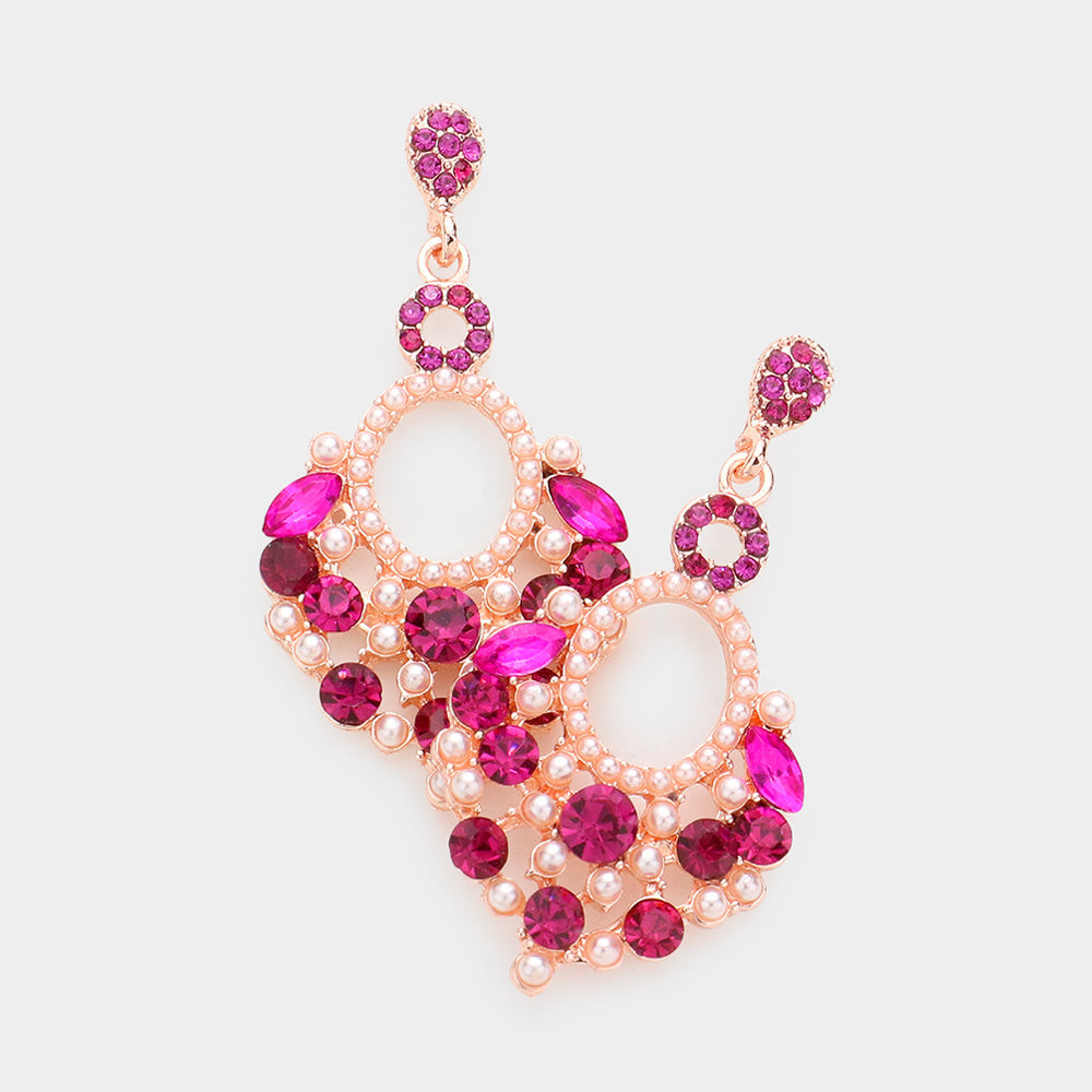 Madeline Love Fuchsia Pearl Stone Embellished Dangle Evening Earrings