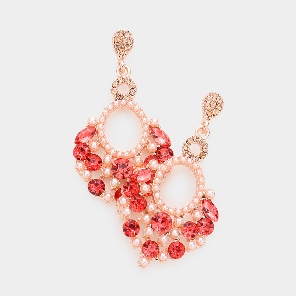 Madeline Love Coral Pearl Stone Embellished Dangle Evening Earrings