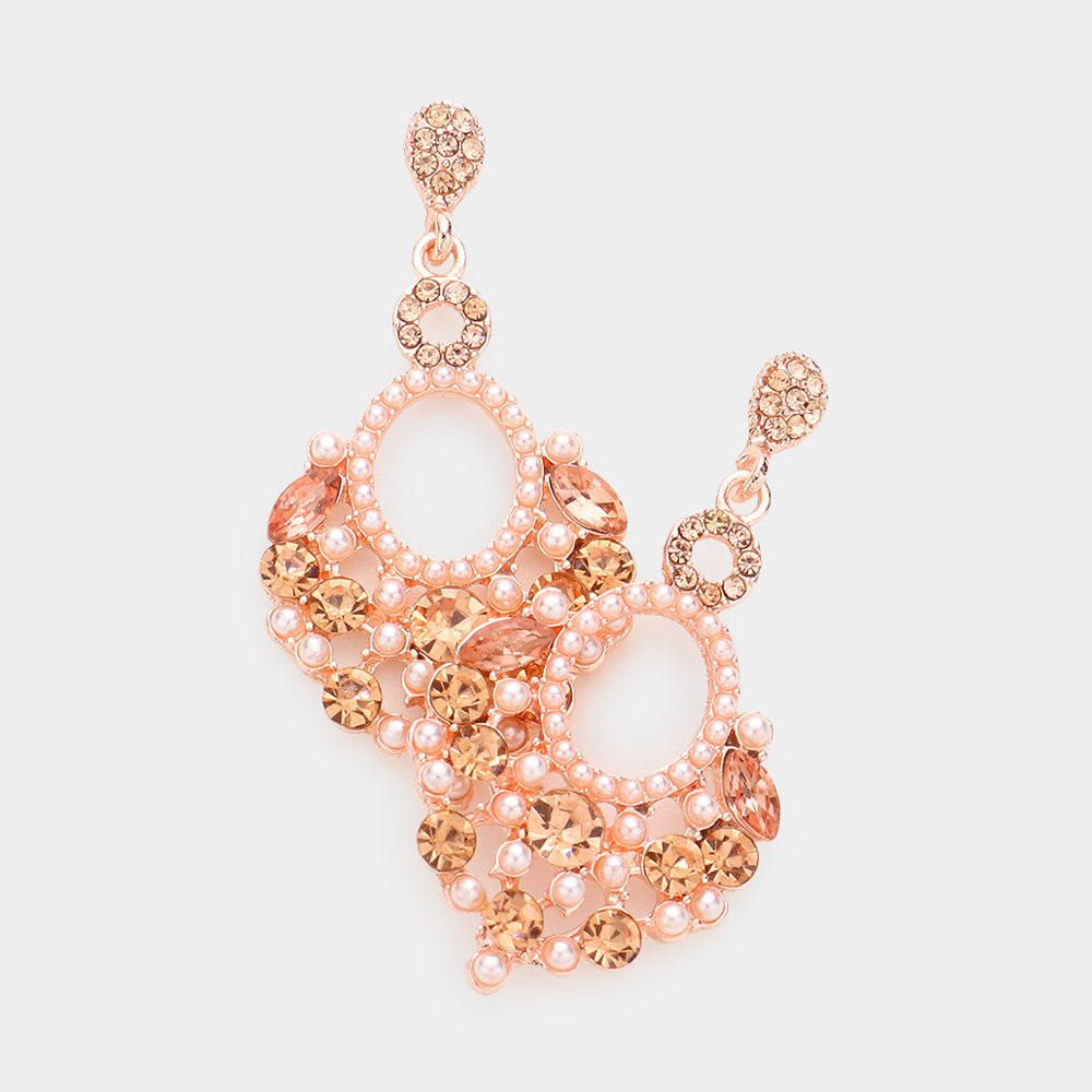 Madeline Love Peach Pearl Stone Embellished Dangle Evening Earrings