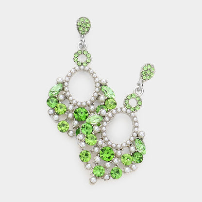 Madeline Love Chrysolite Pearl Stone Embellished Dangle Evening Earrings