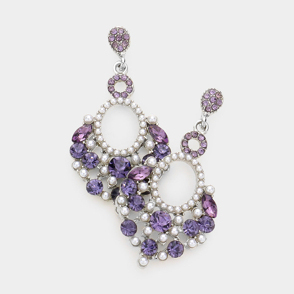 Madeline Love Tanzanite Pearl Stone Embellished Dangle Evening Earrings