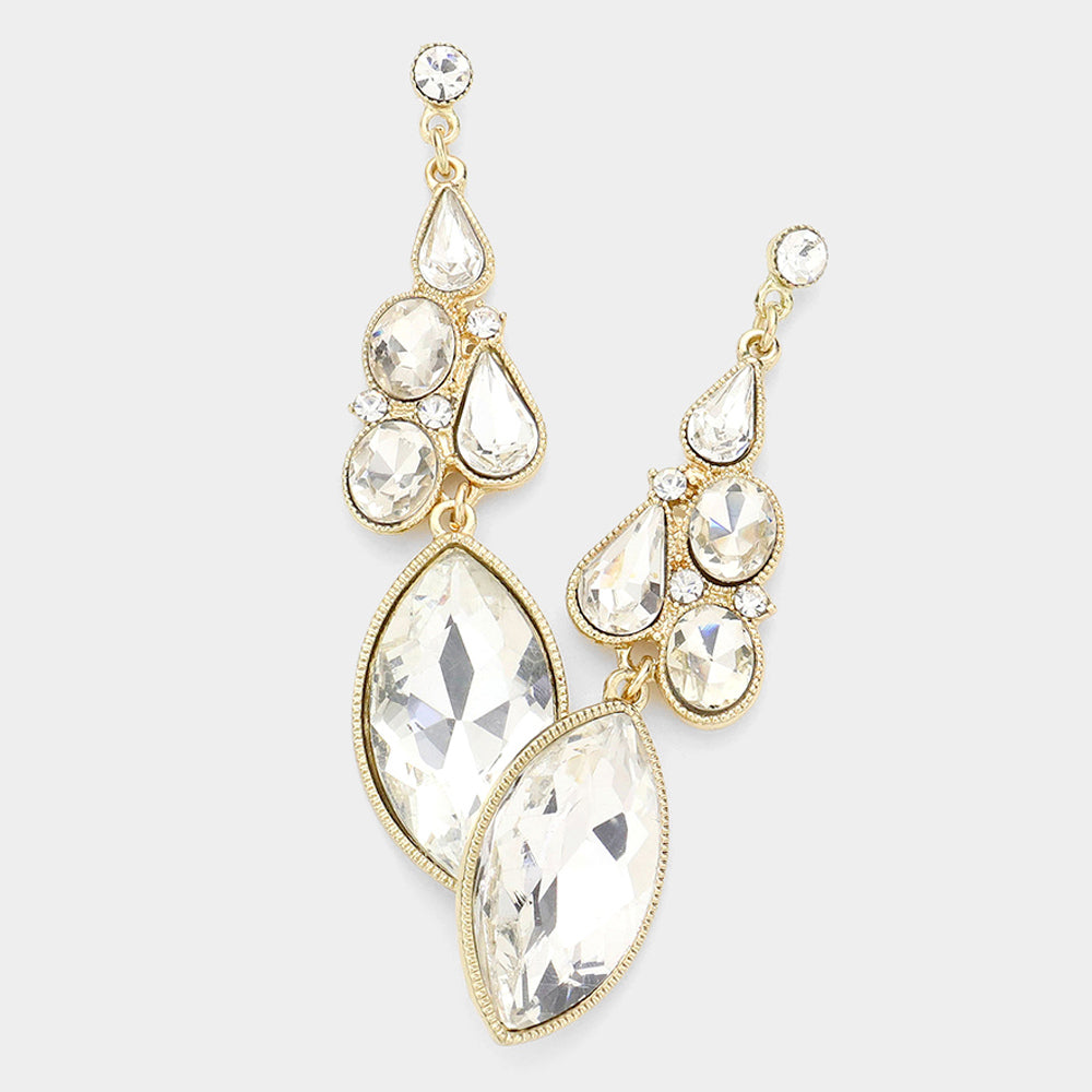 Madeline Love Clear, Gold Marquise Crystal Rhinestone Evening Earrings