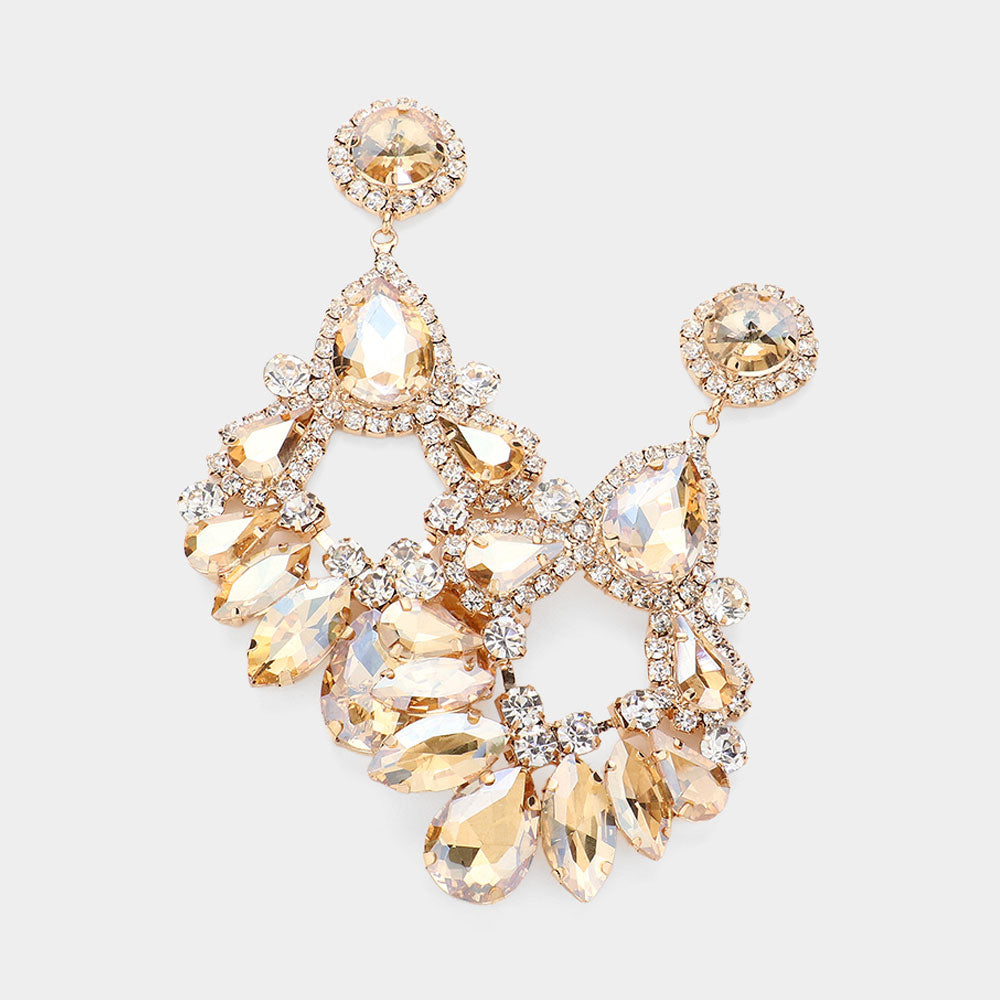 Madeline Love Gold, Lt Col Topaz Teardrop Marquise Crystal Drop Evening Earrings