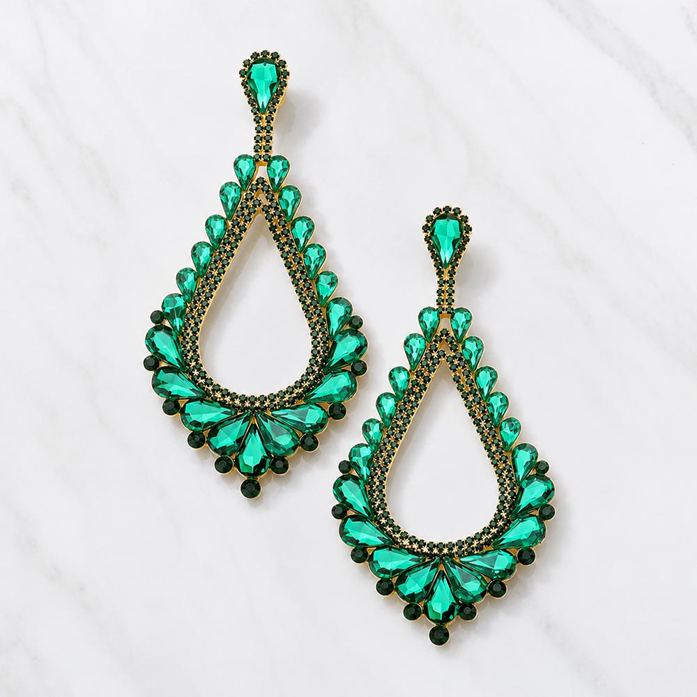 Madeline Love Emerald Oversized Cutout Teardrop Cluster Vine Evening Earrings
