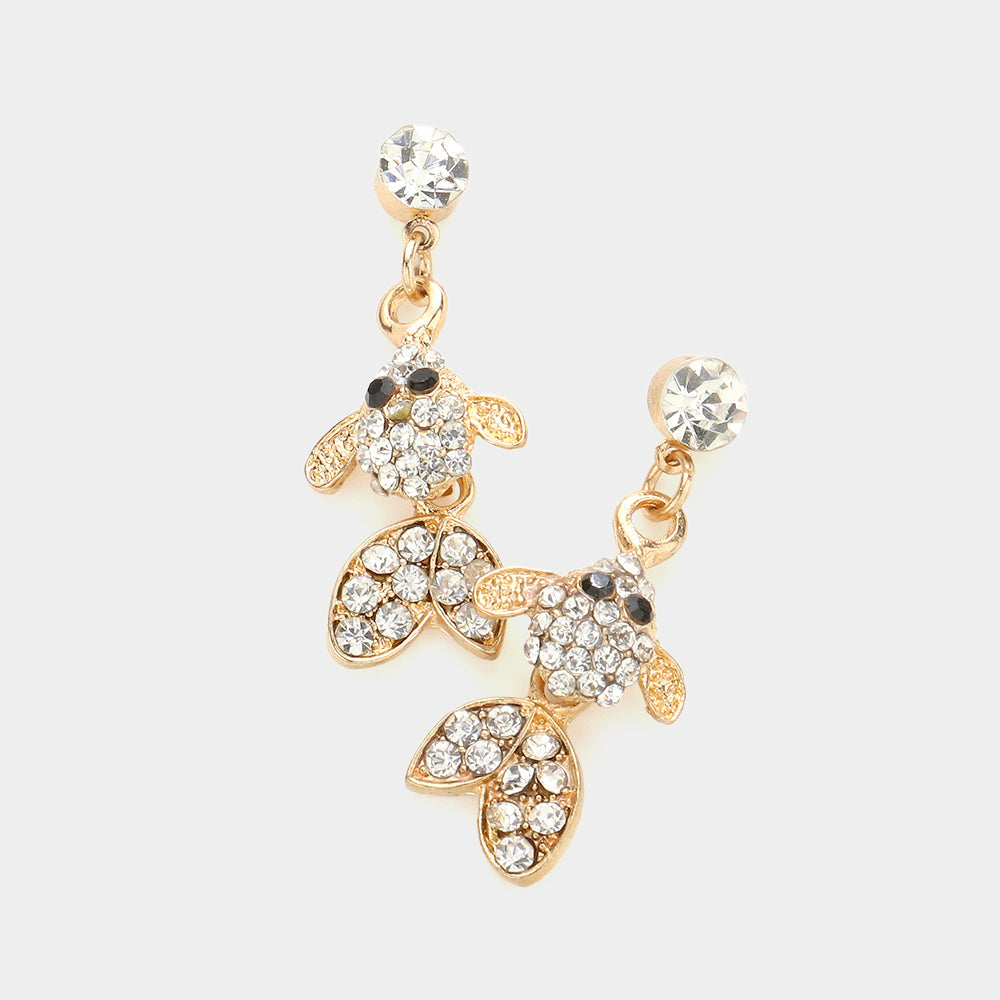 Gold Crystal Rhinestone Fish Dangle Evening Earrings