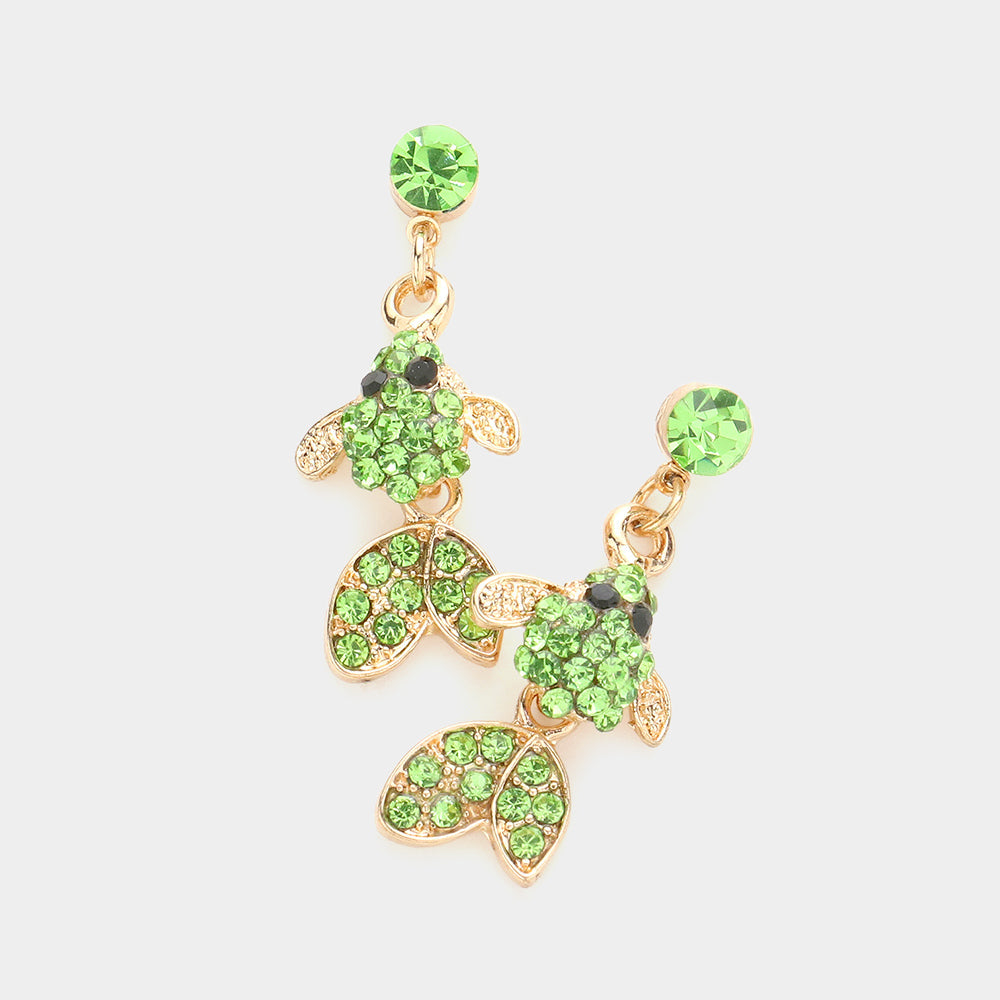 Peridot Crystal Rhinestone Fish Dangle Evening Earrings