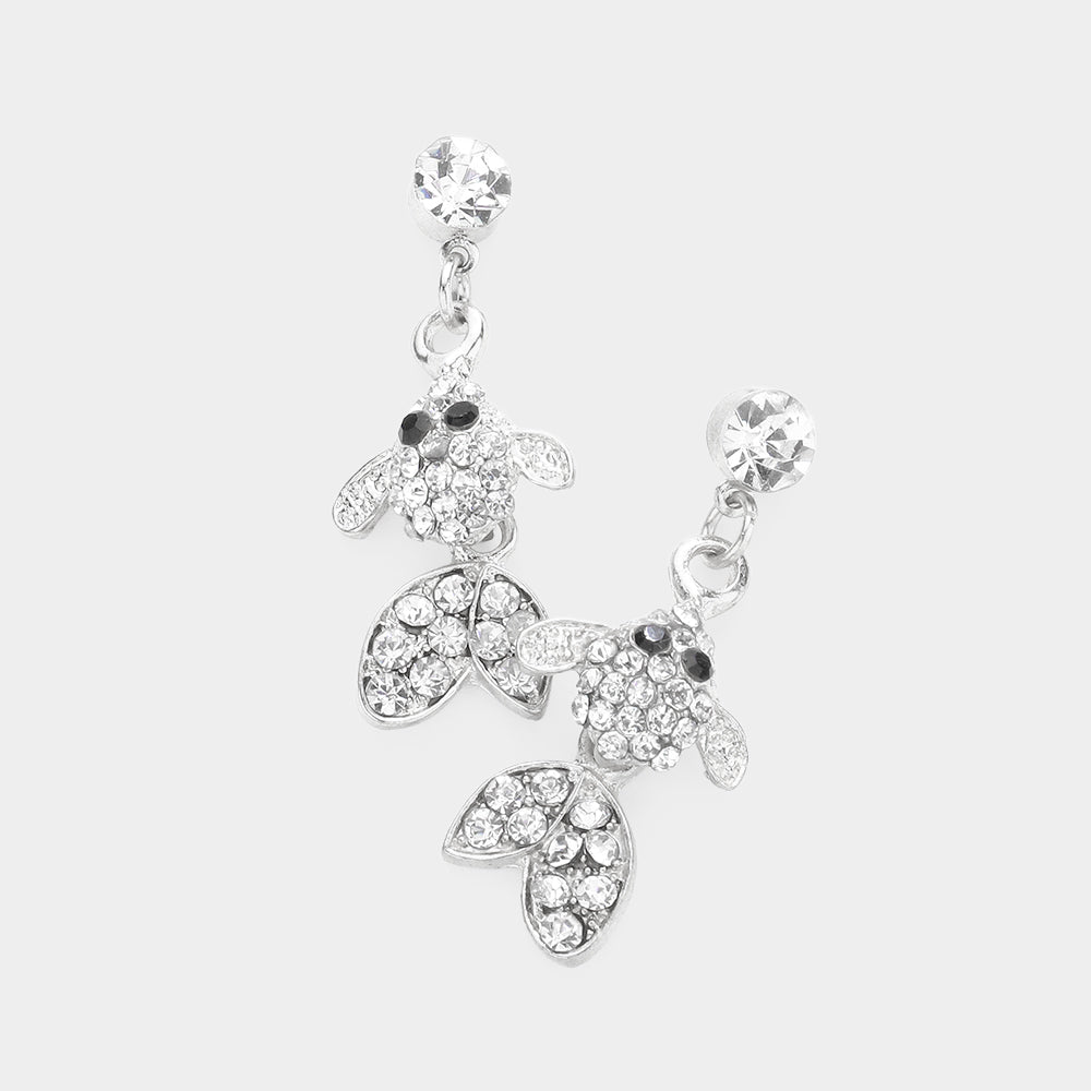 Rhodium Crystal Rhinestone Fish Dangle Evening Earrings